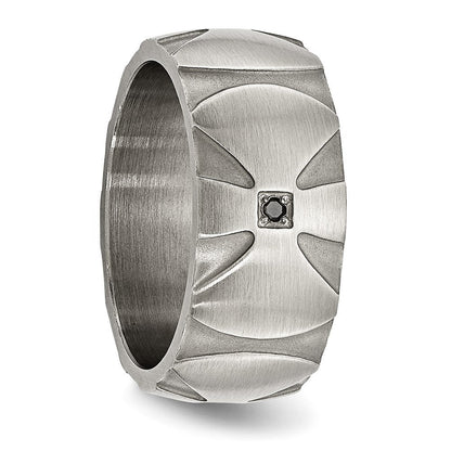 Edelstahl Gebürstet.06ct Schwarz Diamant Kreuz 10mm Ring