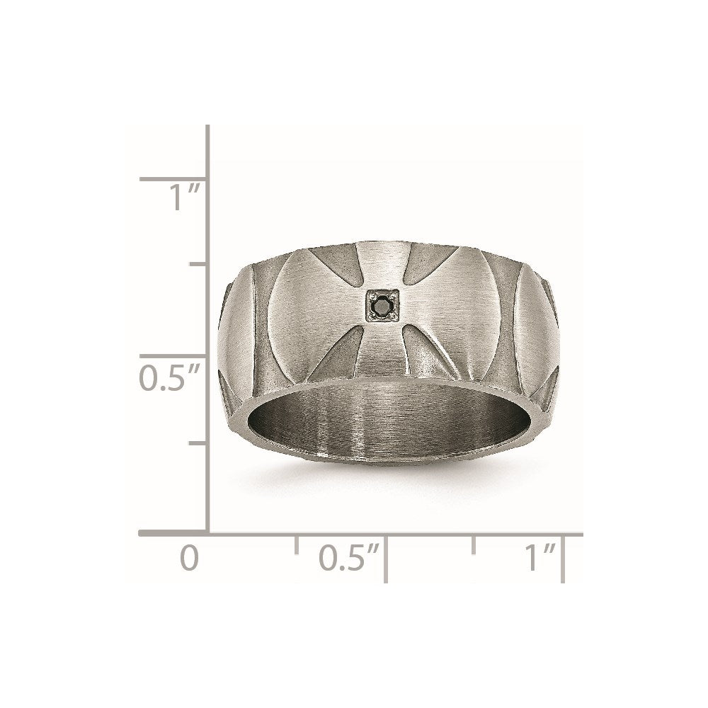 Edelstahl Gebürstet.06ct Schwarz Diamant Kreuz 10mm Ring
