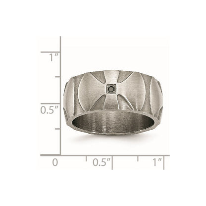 Edelstahl Gebürstet.06ct Schwarz Diamant Kreuz 10mm Ring