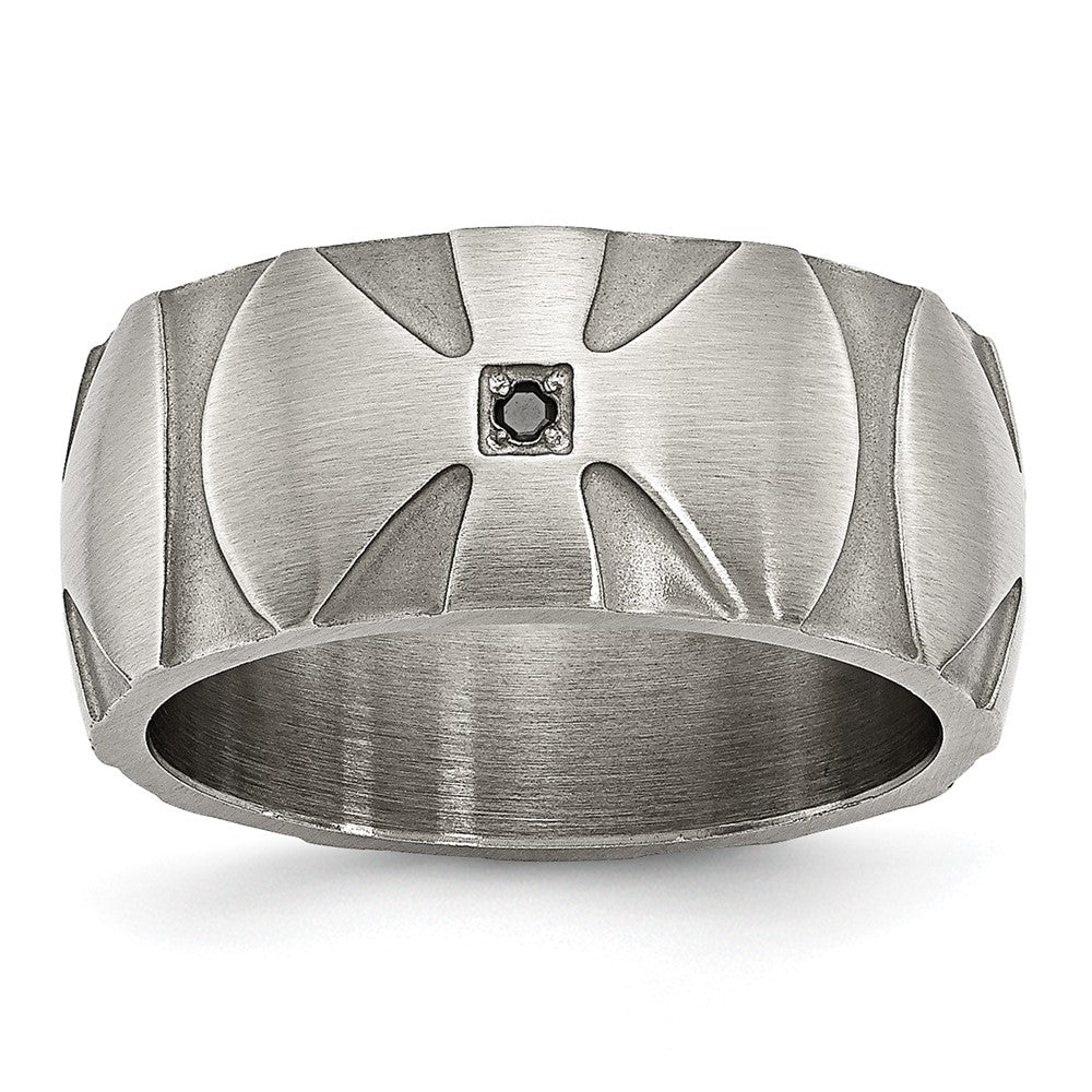 Edelstahl Gebürstet.06ct Schwarz Diamant Kreuz 10mm Ring