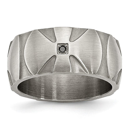 Edelstahl Gebürstet.06ct Schwarz Diamant Kreuz 10mm Ring