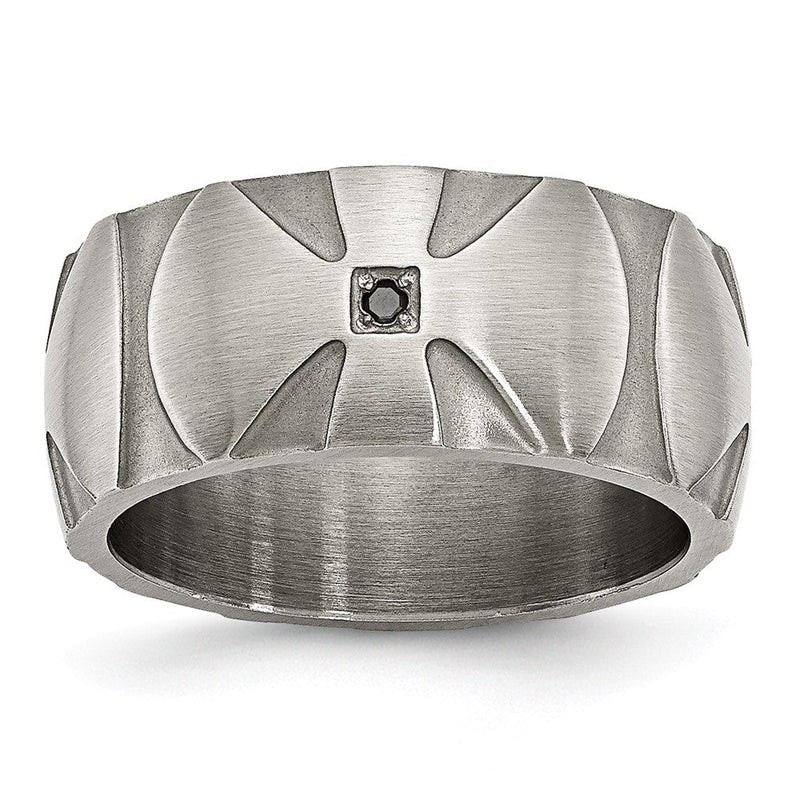 Edelstahl Gebürstet.06ct Schwarz Diamant Kreuz 10mm Ring
