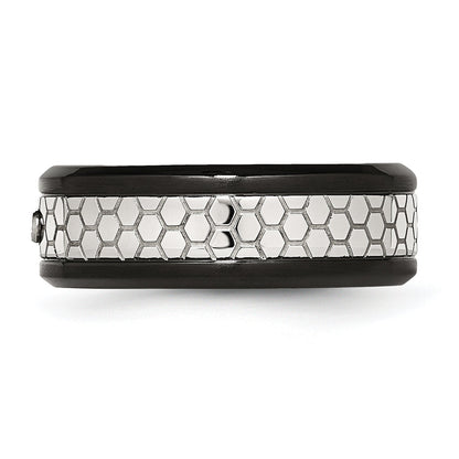 Edelstahl Poliert Gebürstet Schwarz Ip Beschichtet 2pt. Diamant 8mm Ring