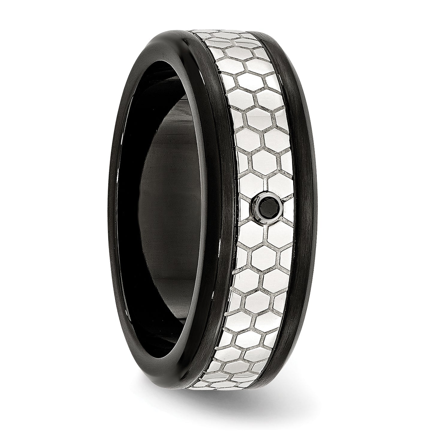 Edelstahl Poliert Gebürstet Schwarz Ip Beschichtet 2pt. Diamant 8mm Ring