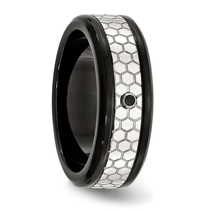 Edelstahl Poliert Gebürstet Schwarz Ip Beschichtet 2pt. Diamant 8mm Ring