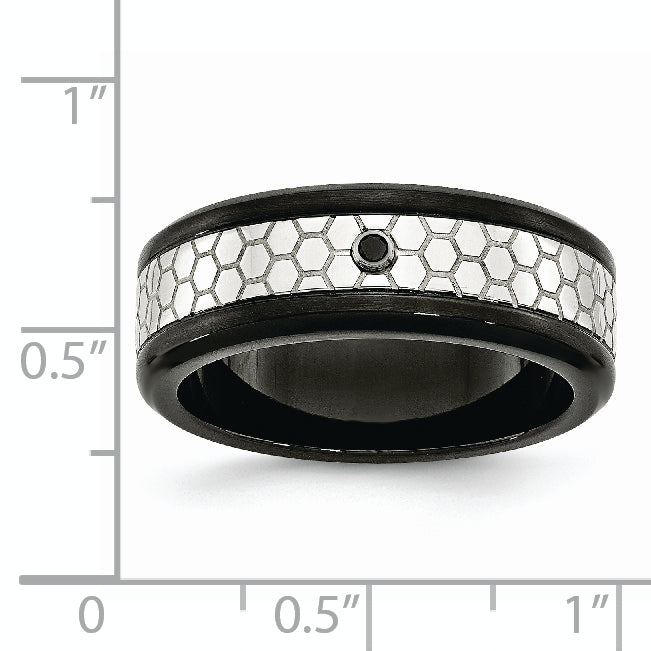 Edelstahl Poliert Gebürstet Schwarz Ip Beschichtet 2pt. Diamant 8mm Ring