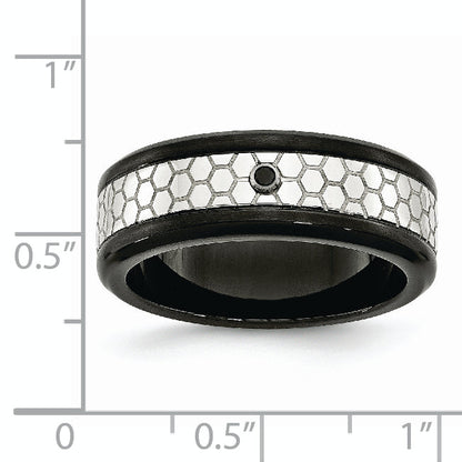 Edelstahl Poliert Gebürstet Schwarz Ip Beschichtet 2pt. Diamant 8mm Ring