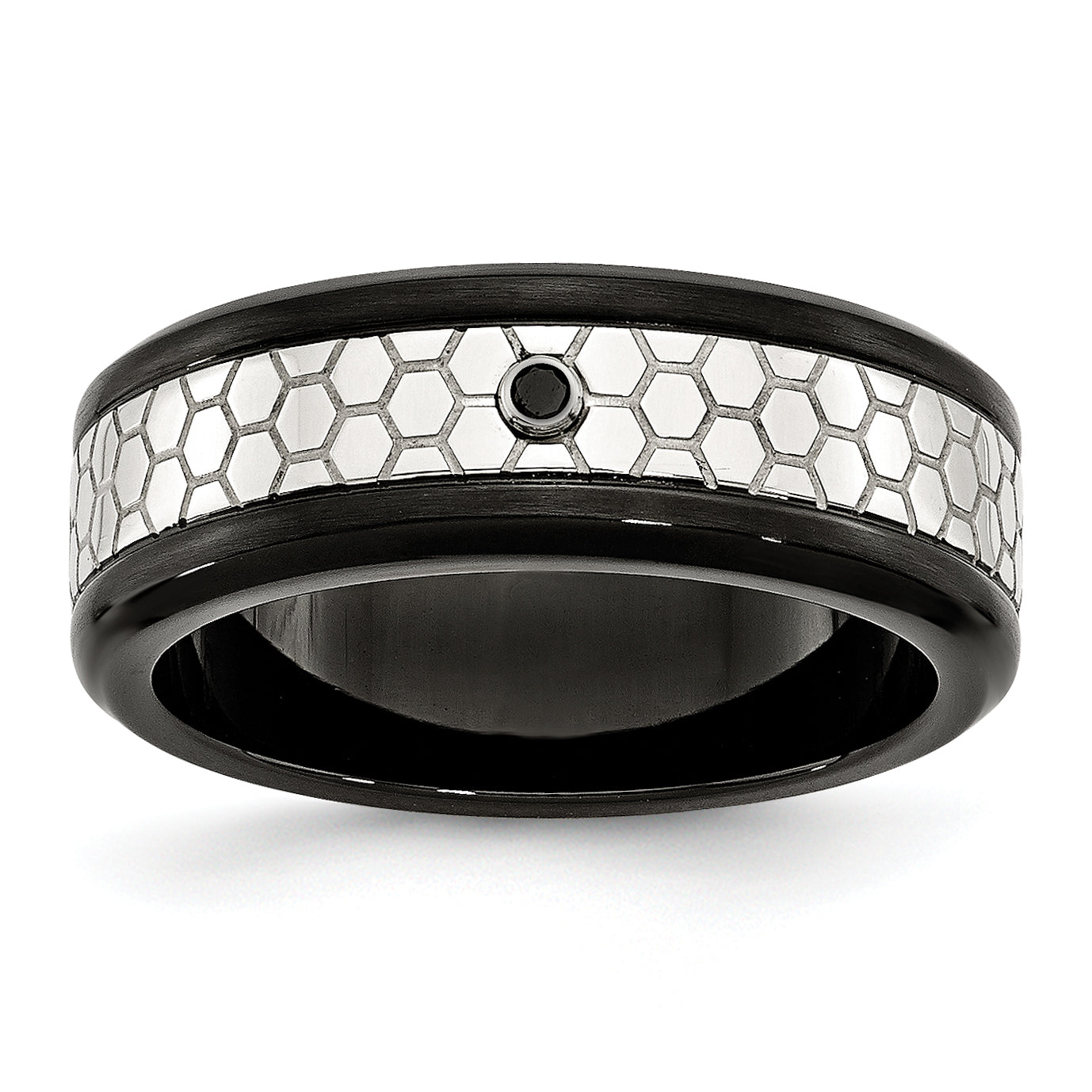 Edelstahl Poliert Gebürstet Schwarz Ip Beschichtet 2pt. Diamant 8mm Ring