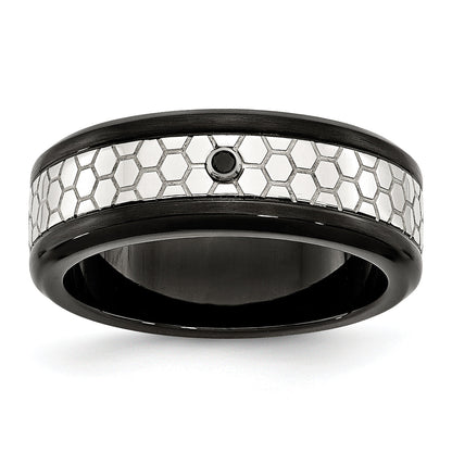 Edelstahl Poliert Gebürstet Schwarz Ip Beschichtet 2pt. Diamant 8mm Ring