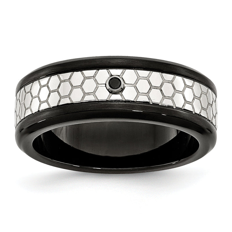 Edelstahl Poliert Gebürstet Schwarz Ip Beschichtet 2pt. Diamant 8mm Ring