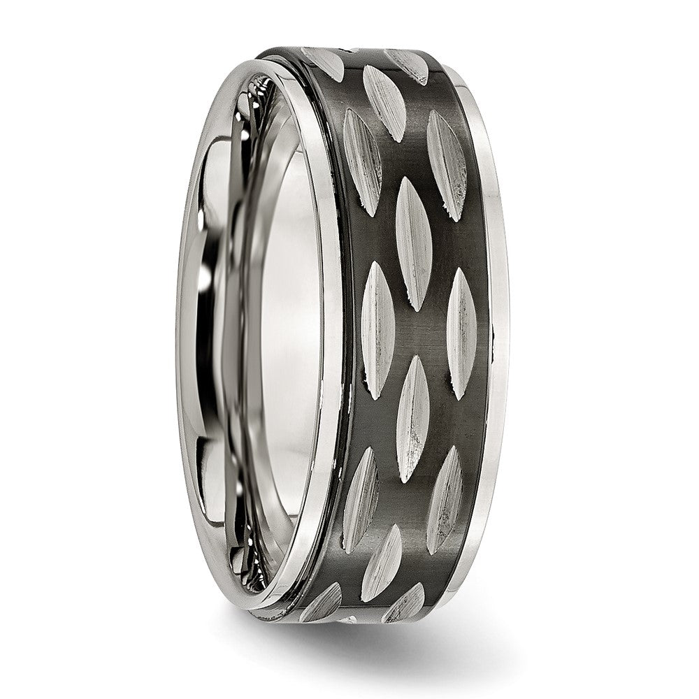 Edelstahl Poliert Schwarz Ip Beschichtet 8mm Gerillt Ring