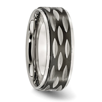 Edelstahl Poliert Schwarz Ip Beschichtet 8mm Gerillt Ring