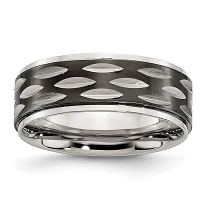 Edelstahl Poliert Schwarz Ip Beschichtet 8mm Gerillt Ring
