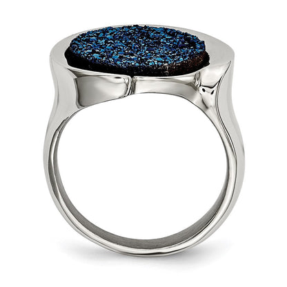 Edelstahl Poliert mit Blau Druzy Stein Ring (size 6 Nur)