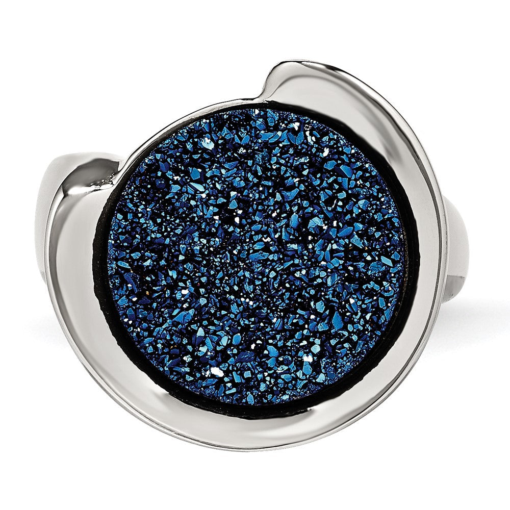 Edelstahl Poliert mit Blau Druzy Stein Ring (size 6 Nur)