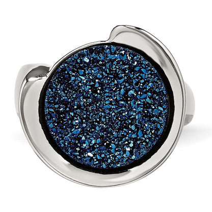 Edelstahl Poliert mit Blau Druzy Stein Ring (size 6 Nur)