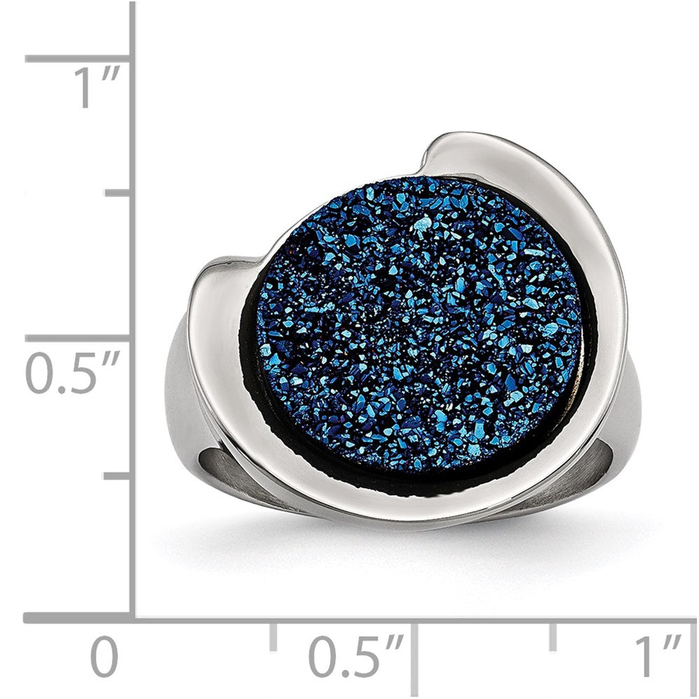 Edelstahl Poliert mit Blau Druzy Stein Ring (size 6 Nur)
