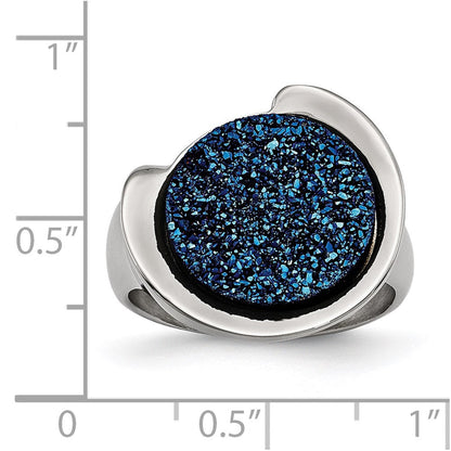 Edelstahl Poliert mit Blau Druzy Stein Ring (size 6 Nur)