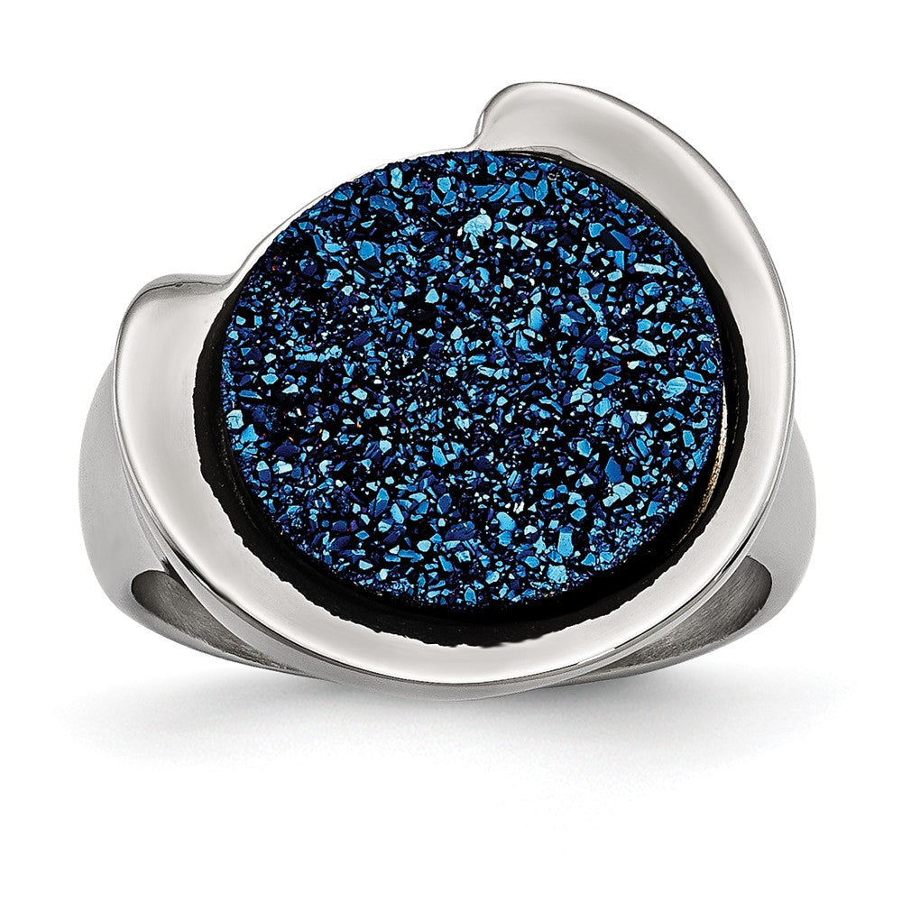 Edelstahl Poliert mit Blau Druzy Stein Ring (size 6 Nur)