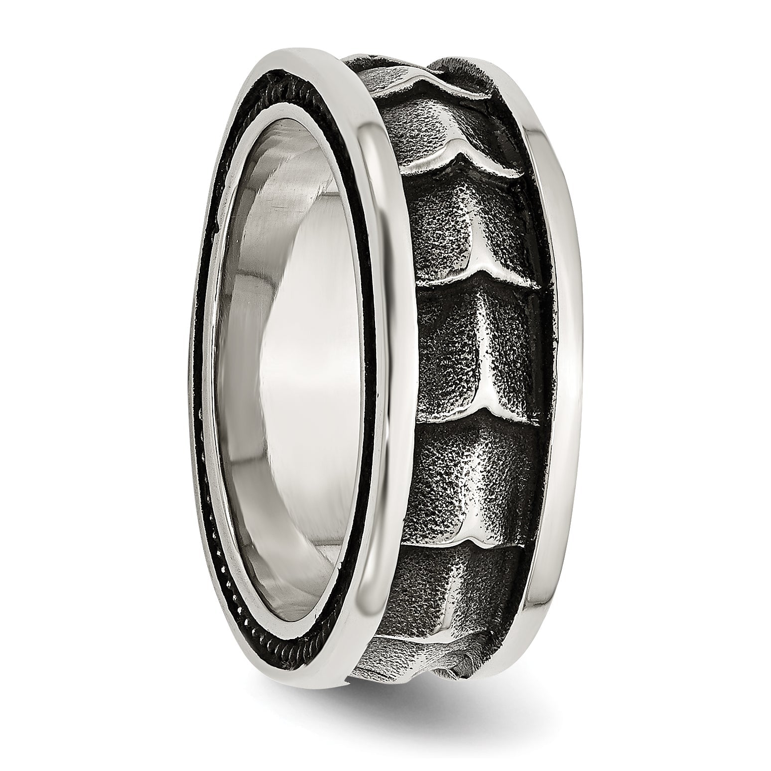 Edelstahl Poliert und Antikisiert 9mm Ring (size 12 Nur)