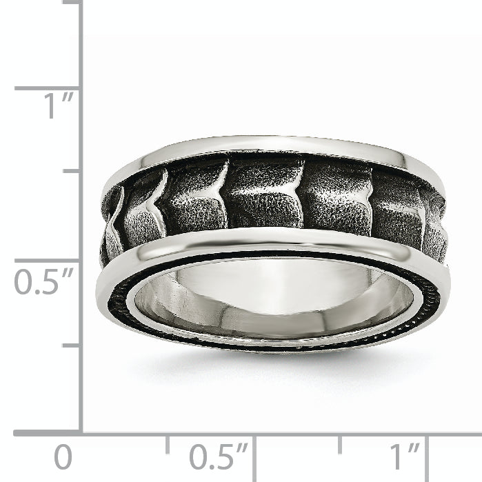 Edelstahl Poliert und Antikisiert 9mm Ring (size 12 Nur)