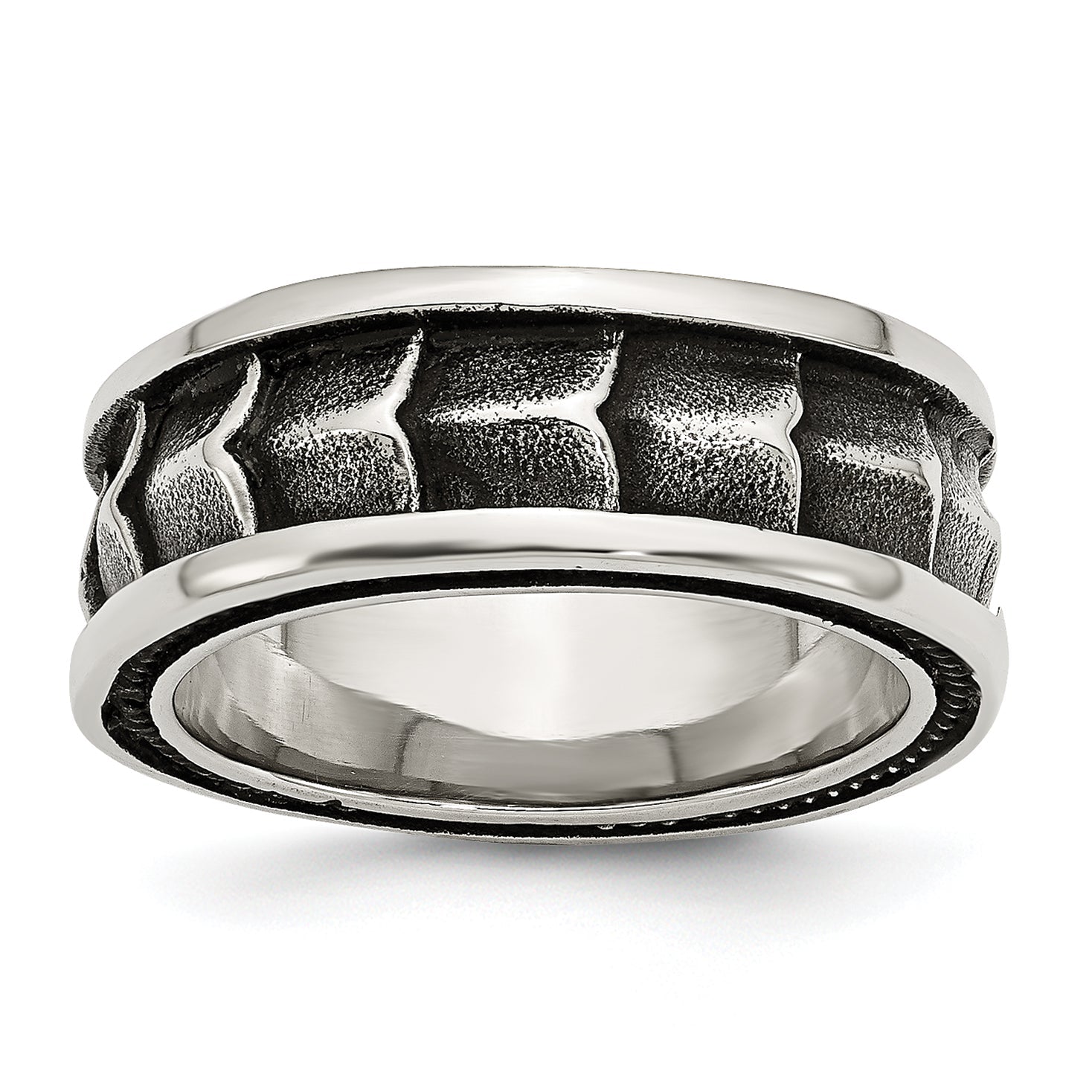 Edelstahl Poliert und Antikisiert 9mm Ring (size 12 Nur)