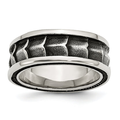 Edelstahl Poliert und Antikisiert 9mm Ring (size 12 Nur)