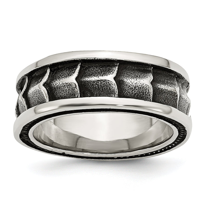 Edelstahl Poliert und Antikisiert 9mm Ring (size 12 Nur)