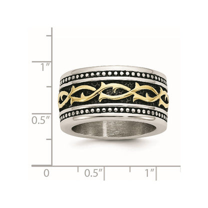 Edelstahl Antikisiert und Poliert Gelb Ip Beschichtet 13.25mm Ring