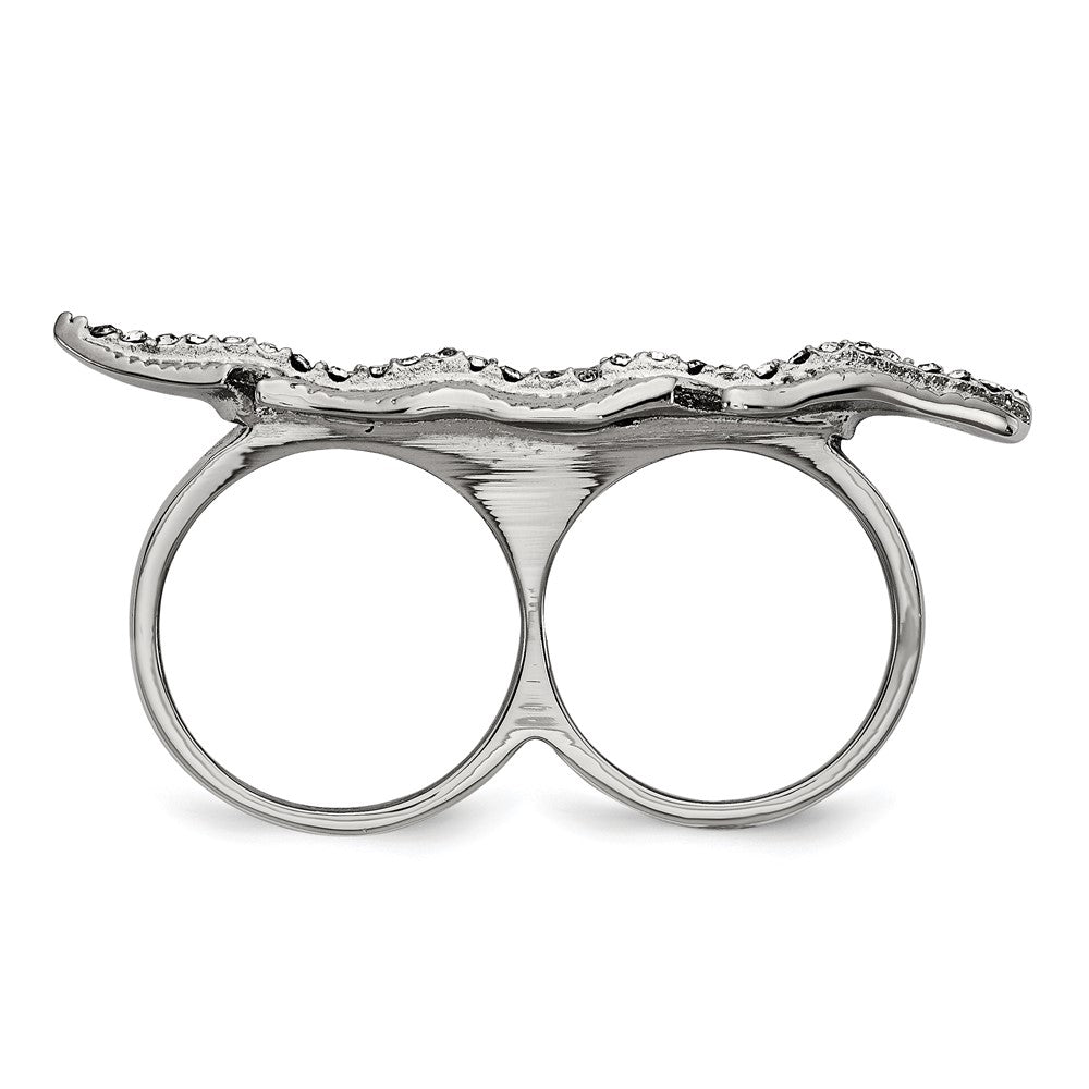 Edelstahl Poliert&antiqued Blatt Zwei Finger Kristall Ring