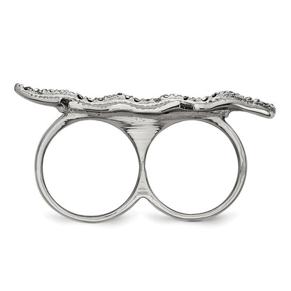 Edelstahl Poliert&antiqued Blatt Zwei Finger Kristall Ring