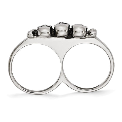 Edelstahl Poliert & Antikisiert Zwei Finger Skulls Ring