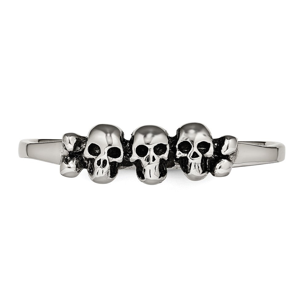 Edelstahl Poliert & Antikisiert Zwei Finger Skulls Ring