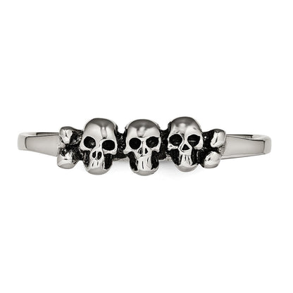 Edelstahl Poliert & Antikisiert Zwei Finger Skulls Ring