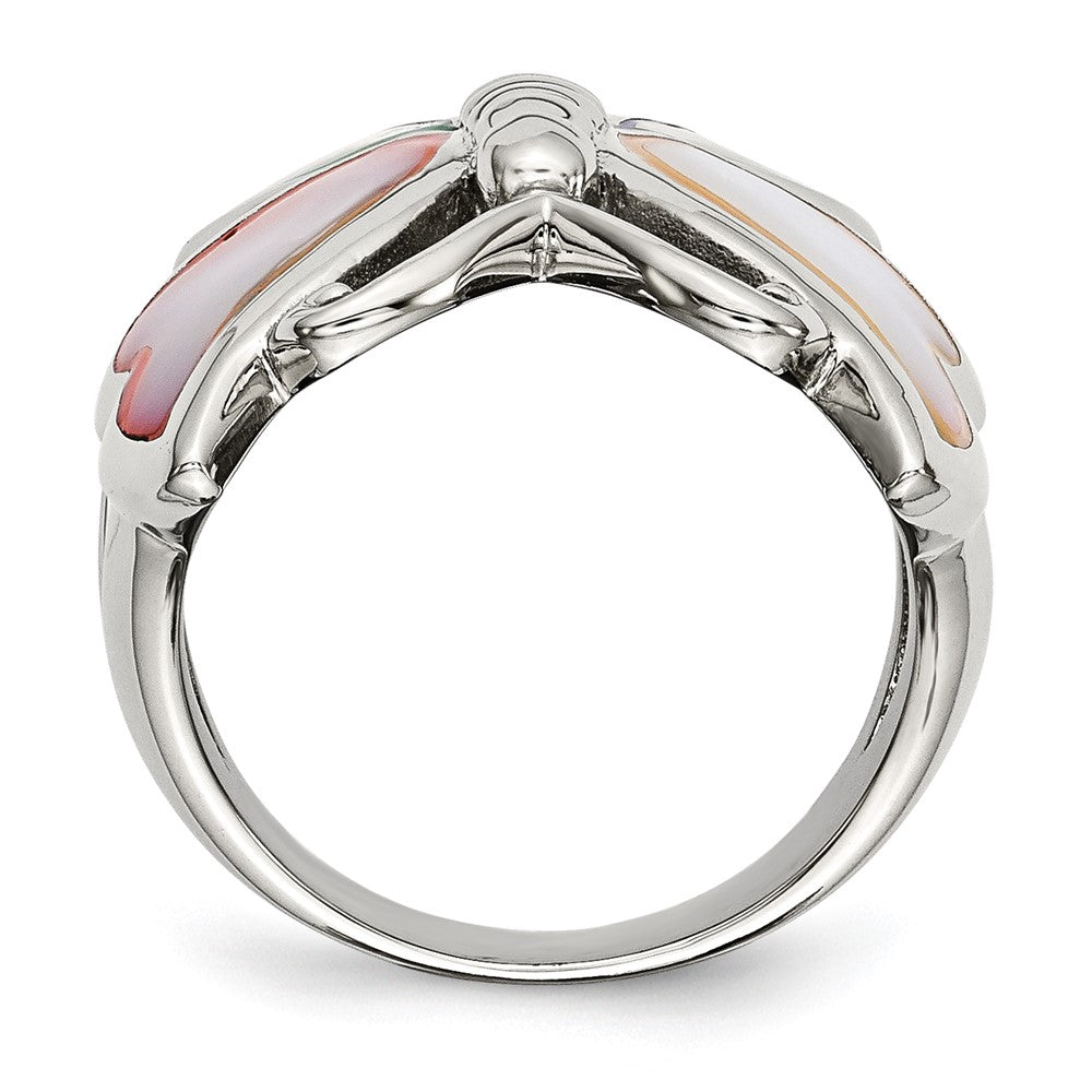 Edelstahl Poliert und Emailliert Muschel Schmetterling Ring (size 9 Nur)