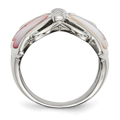 Edelstahl Poliert und Emailliert Muschel Schmetterling Ring (size 9 Nur)