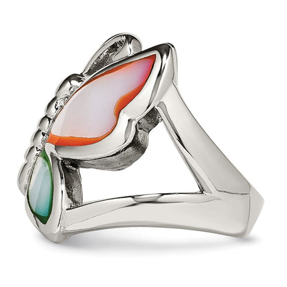 Edelstahl Poliert und Emailliert Muschel Schmetterling Ring (size 9 Nur)