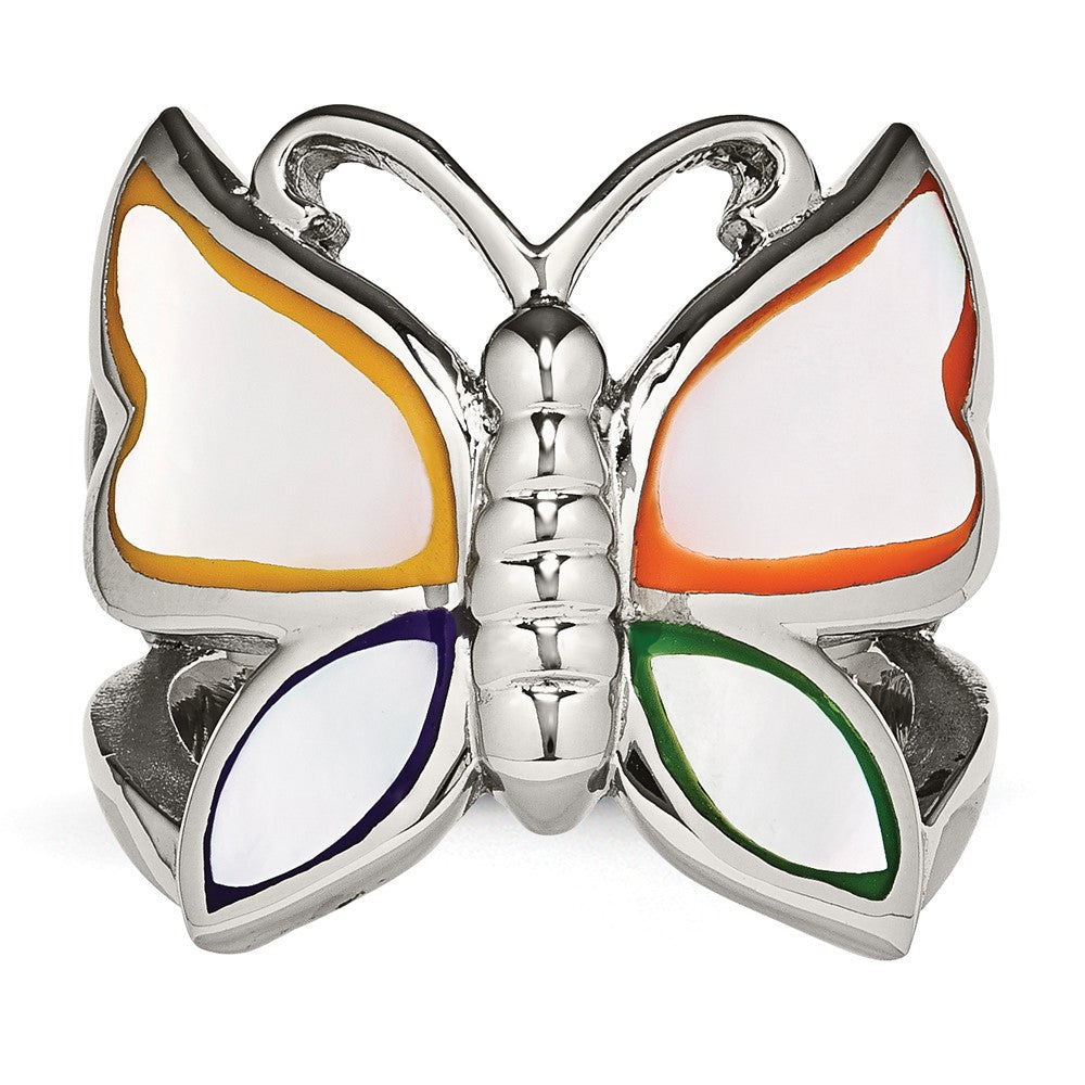 Edelstahl Poliert und Emailliert Muschel Schmetterling Ring (size 9 Nur)
