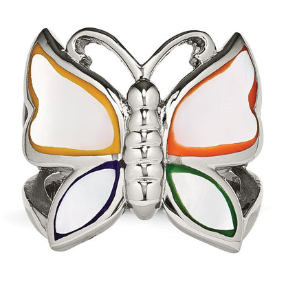 Edelstahl Poliert und Emailliert Muschel Schmetterling Ring (size 9 Nur)