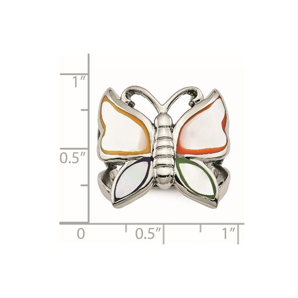 Edelstahl Poliert und Emailliert Muschel Schmetterling Ring (size 9 Nur)