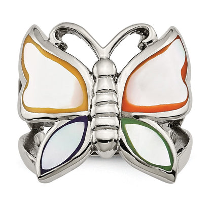 Edelstahl Poliert und Emailliert Muschel Schmetterling Ring (size 9 Nur)