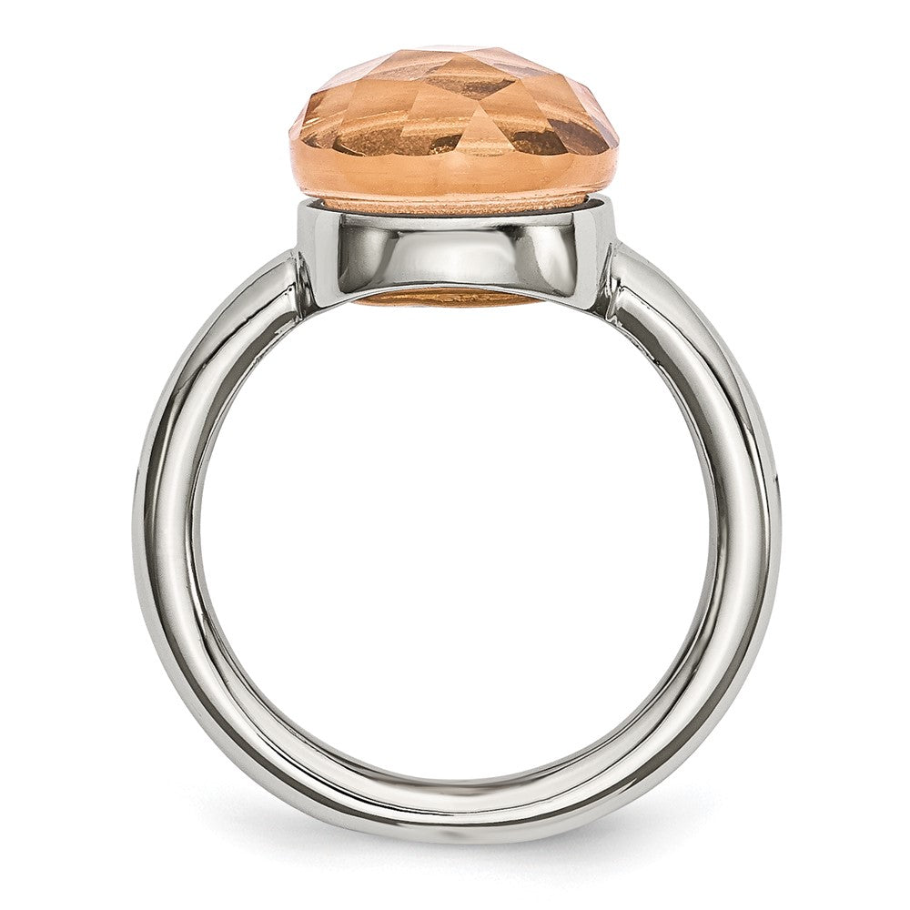 Edelstahl Poliert Peach Glas Ring