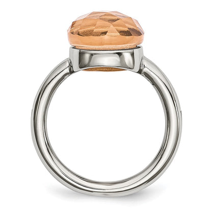 Edelstahl Poliert Peach Glas Ring