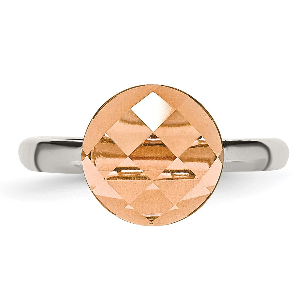 Edelstahl Poliert Peach Glas Ring