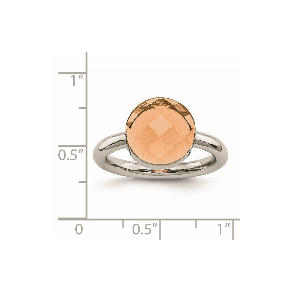 Edelstahl Poliert Peach Glas Ring