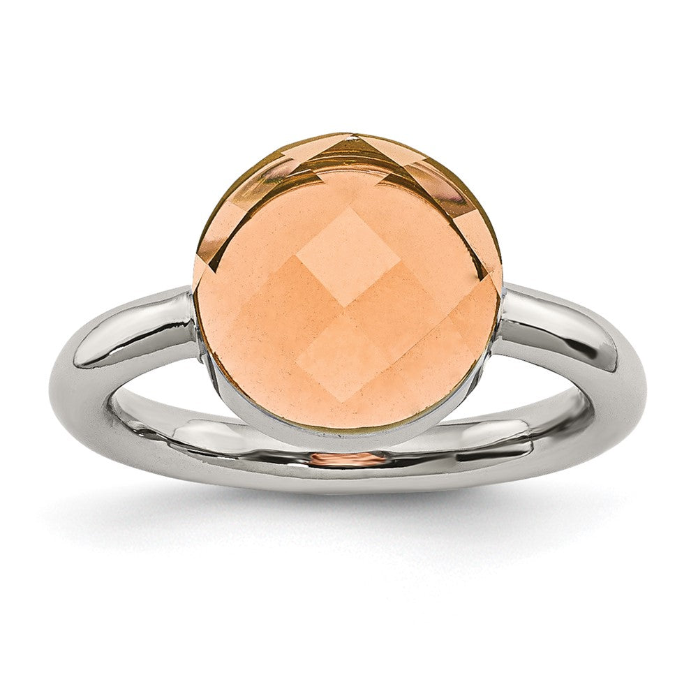 Edelstahl Poliert Peach Glas Ring