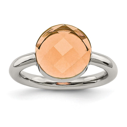 Edelstahl Poliert Peach Glas Ring