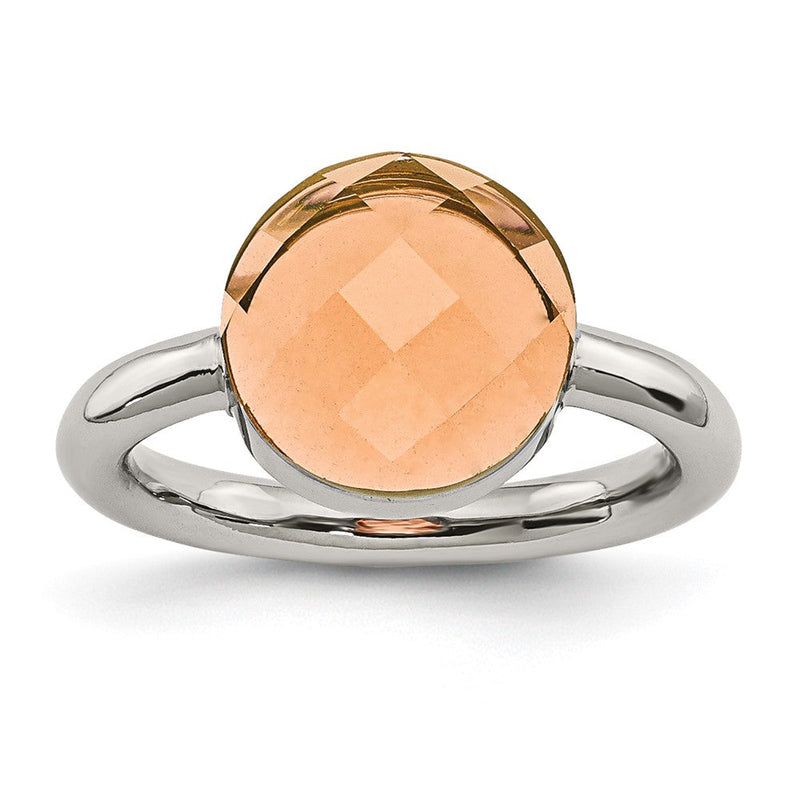 Edelstahl Poliert Peach Glas Ring