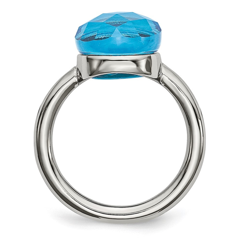 Edelstahl Poliert Blau Glas Ring (size 9 Nur)