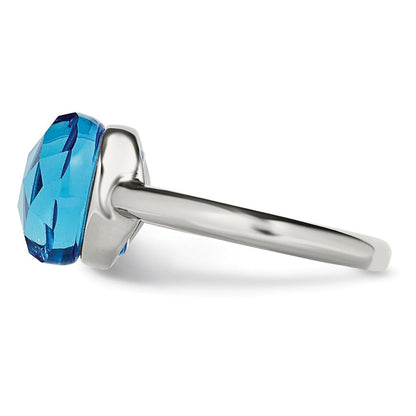 Edelstahl Poliert Blau Glas Ring (size 9 Nur)